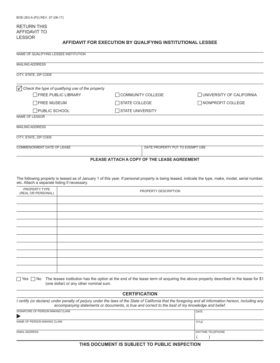 Form BOE-263-A Qualified Lessors Exemption Claim - Santa Cruz County, California, Page 2
