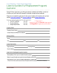 Document preview: Lawn-To-Garden (Turf Replacement Program) Application - City of Manteca, California