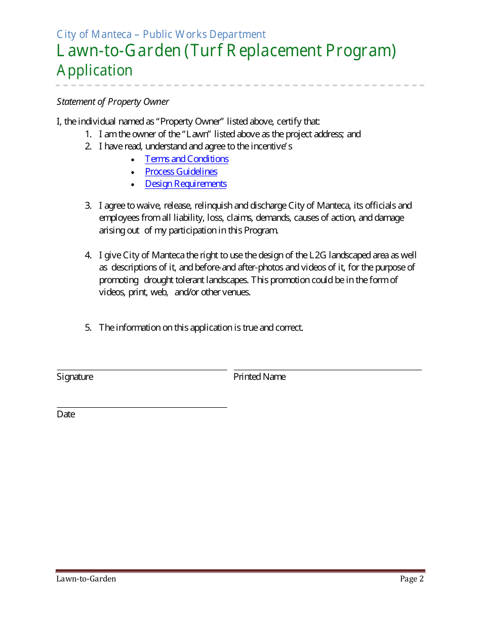 Lawn-To-Garden (Turf Replacement Program) Application - City of Manteca, California, Page 2