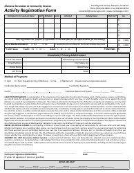 Document preview: Activity Registration Form - City of Manteca, California