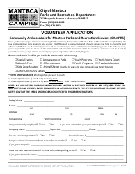 Volunteer Application - Community Ambassadors for Manteca Parks and Recreaton Services (Camprs) - City of Manteca, California