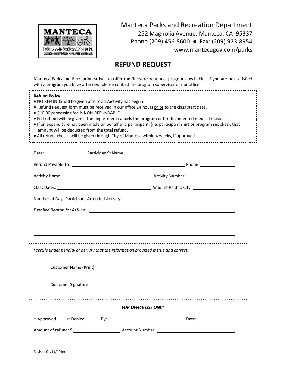 City of Manteca, California Refund Request - Fill Out, Sign Online and ...