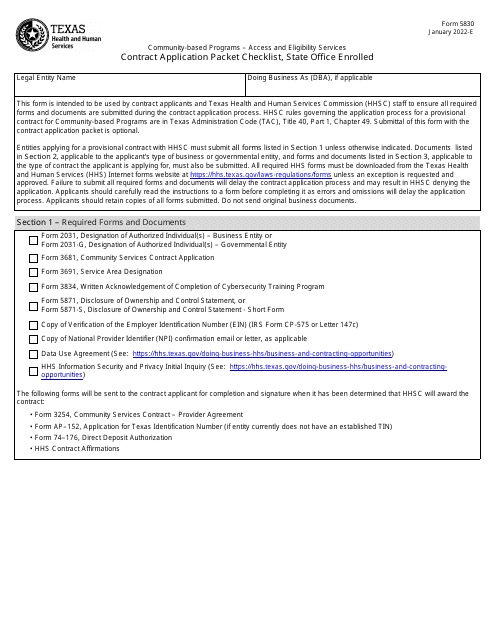 Form 5830  Printable Pdf