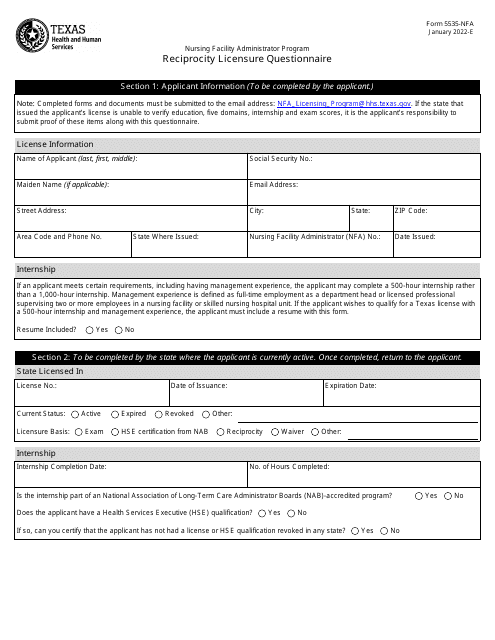 Form 5535-NFA  Printable Pdf