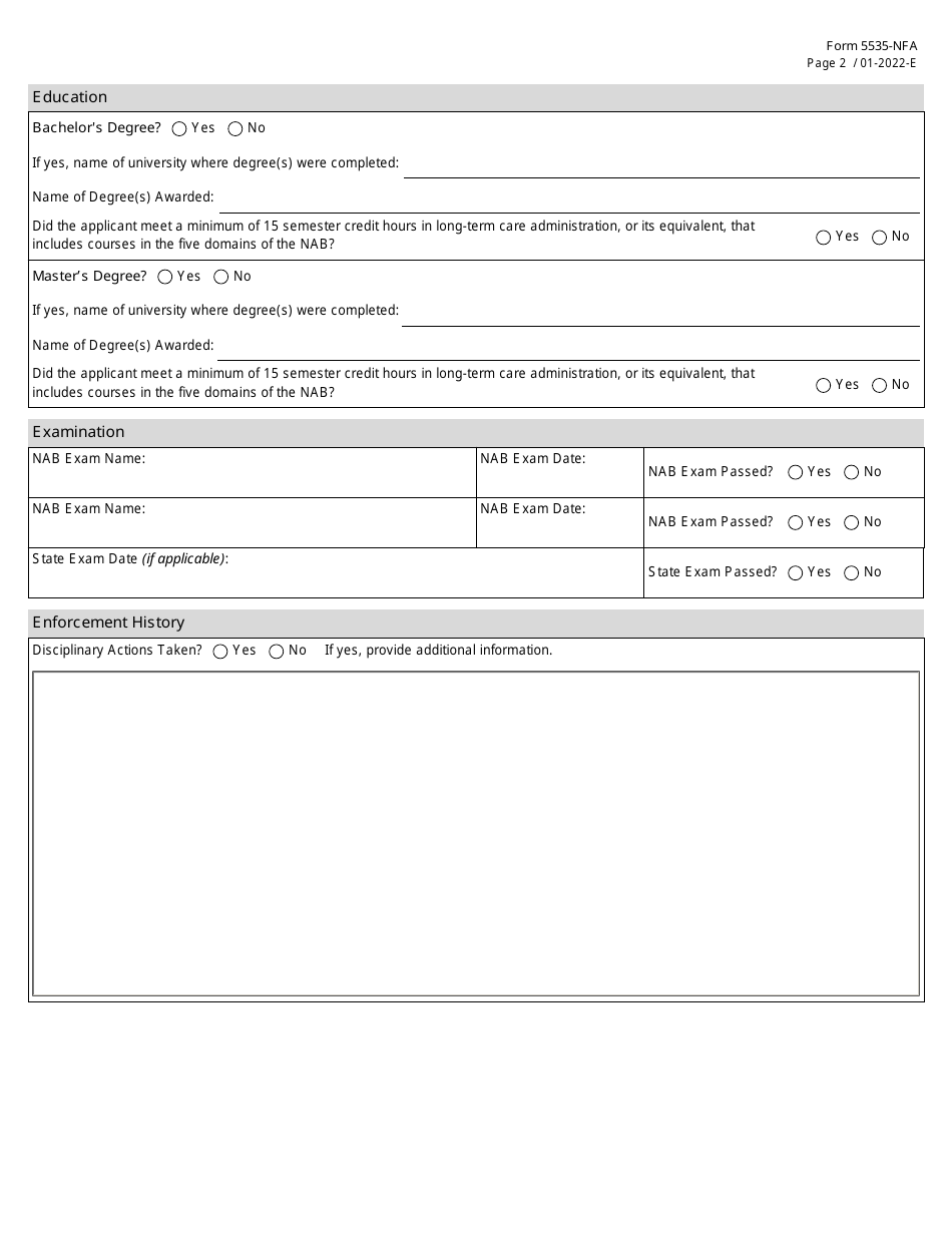 Form 5535-NFA Reciprocity Licensure Questionnaire - Texas, Page 2