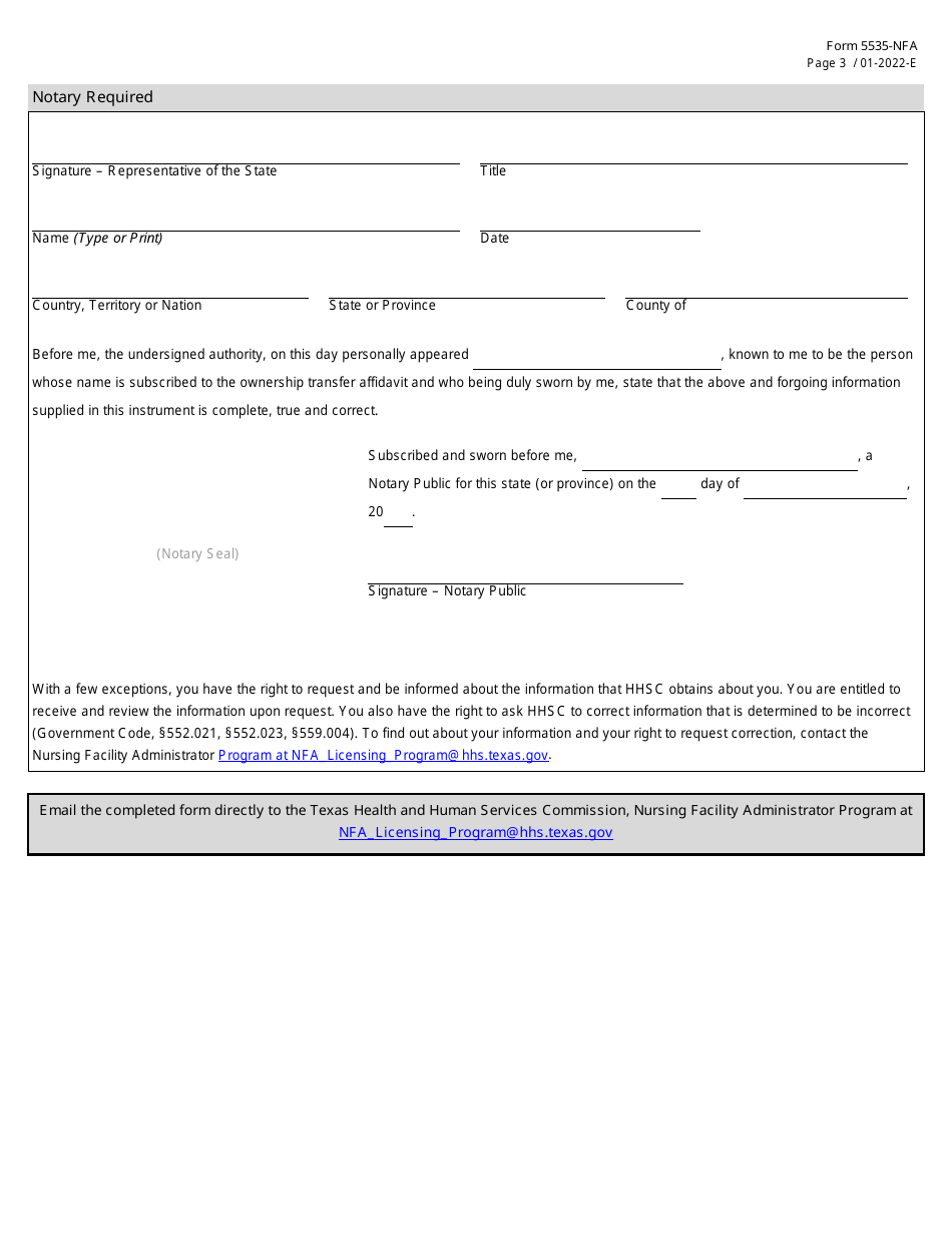 Form 5535-NFA Reciprocity Licensure Questionnaire - Texas, Page 3