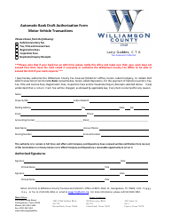 Document preview: Automatic Bank Draft Authorization Form - Motor Vehicle Transactions - Williamson County, Texas