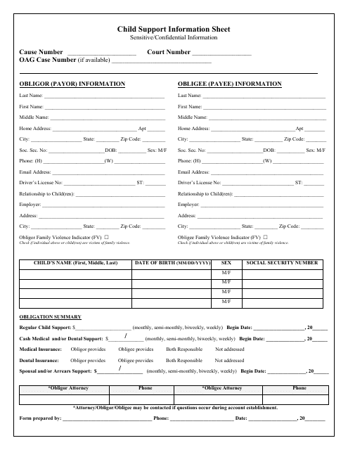 Child Support Information Sheet - Harris County, Texas Download Pdf
