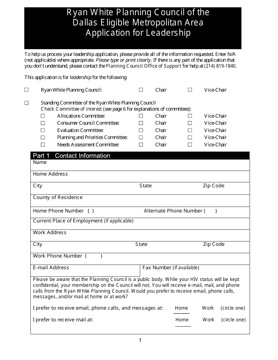 Application for Leadership - Dallas County, Texas, Page 1