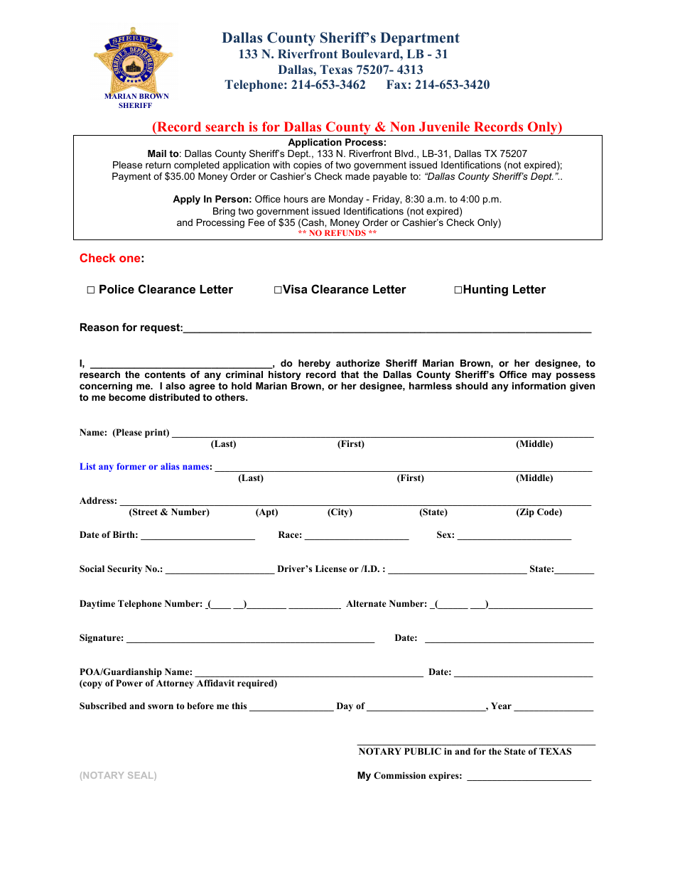 Dallas County Texas Police Clearance Letter Fill Out Sign Online dallas-county-texas-police-clearance-letter-fill-out-sign-online