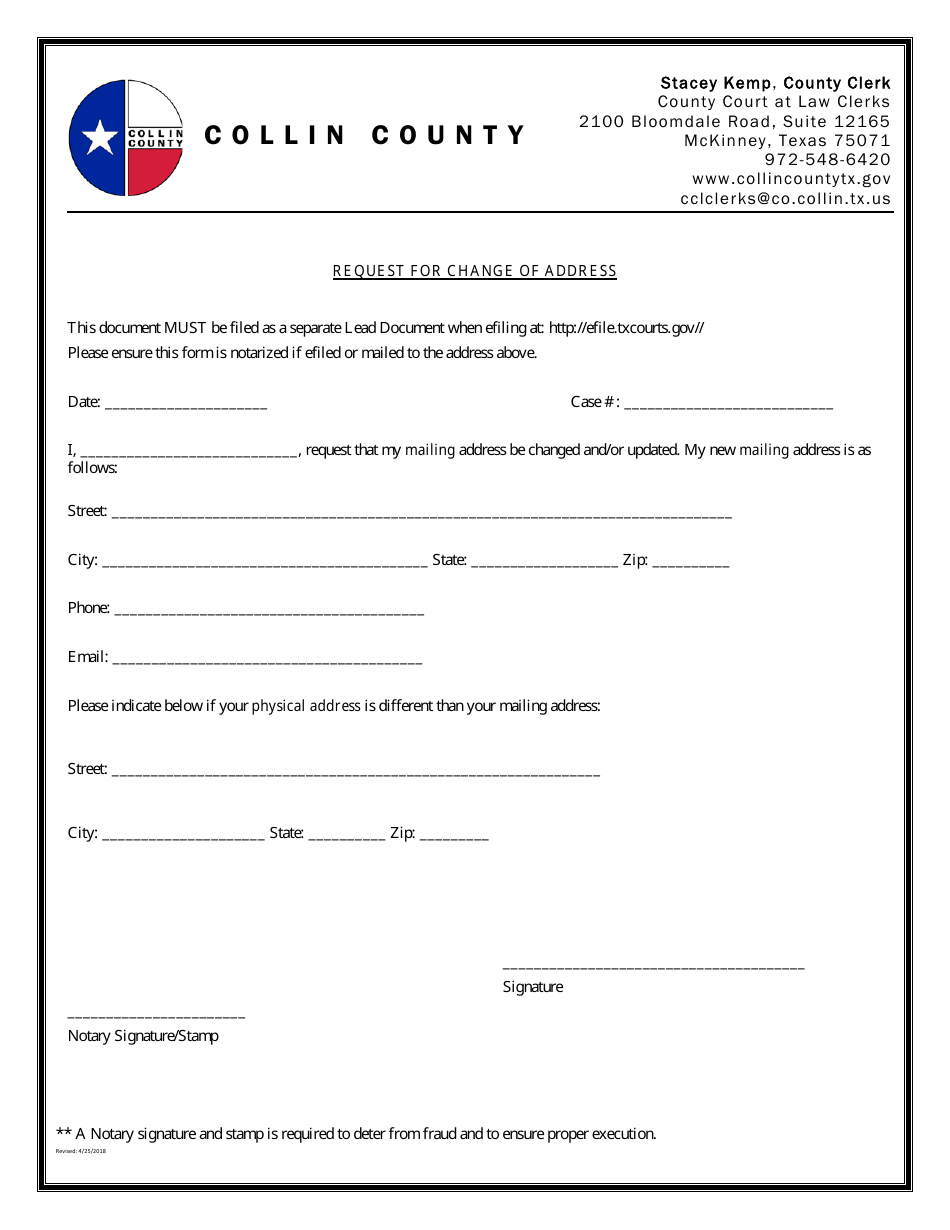 Request for Change of Address - Collin County, Texas, Page 1