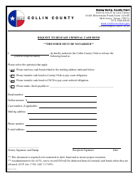 Document preview: Request to Release Criminal Cash Bond - Collin County, Texas
