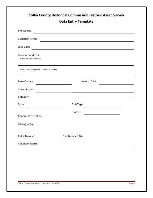 Data Entry Template - Collin County, Texas Download Pdf