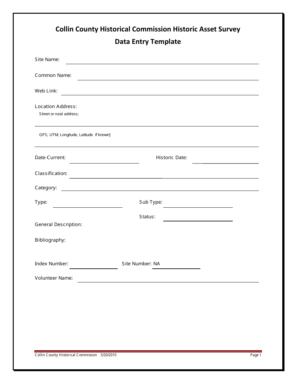 Data Entry Template - Collin County, Texas, Page 1