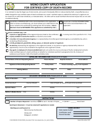 Document preview: Application for Certified Copy of Death Record - Mono County, California