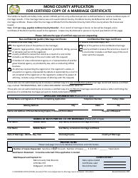 Application for Certified Copy of a Marriage Certificate - Mono County, California