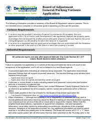 Document preview: Application for Board of Adjustment (Boa) General/Parking Variance Request - City of Austin, Texas