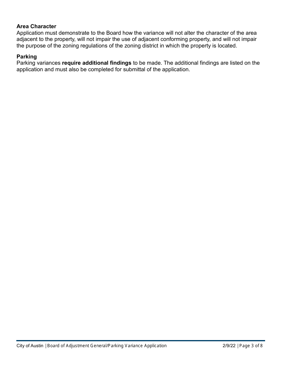 Application for Board of Adjustment (Boa) General / Parking Variance Request - City of Austin, Texas, Page 3