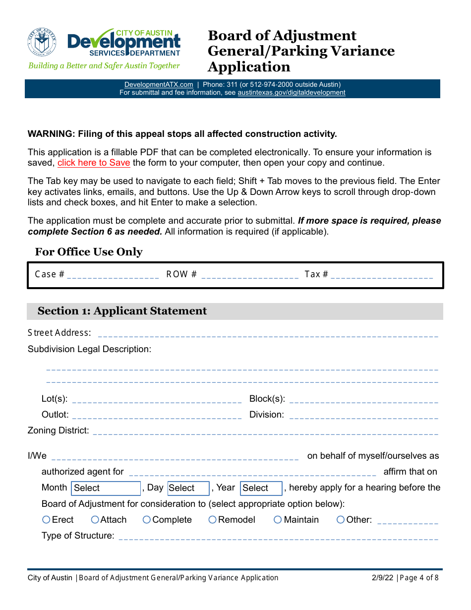 Application for Board of Adjustment (Boa) General / Parking Variance Request - City of Austin, Texas, Page 4
