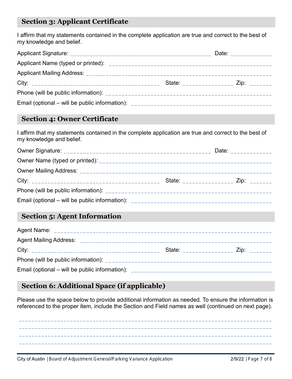 Application for Board of Adjustment (Boa) General / Parking Variance Request - City of Austin, Texas, Page 7