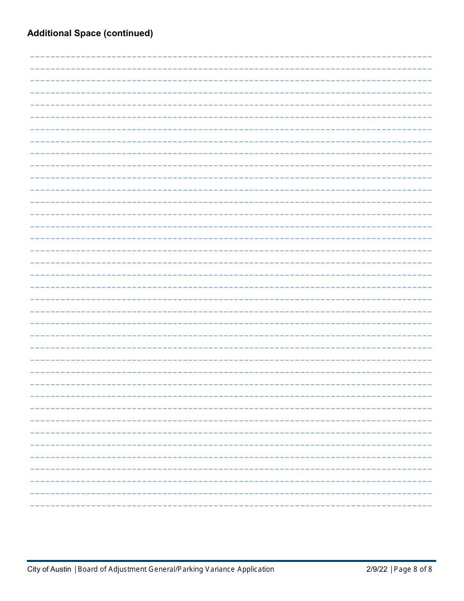 Application for Board of Adjustment (Boa) General / Parking Variance Request - City of Austin, Texas, Page 8