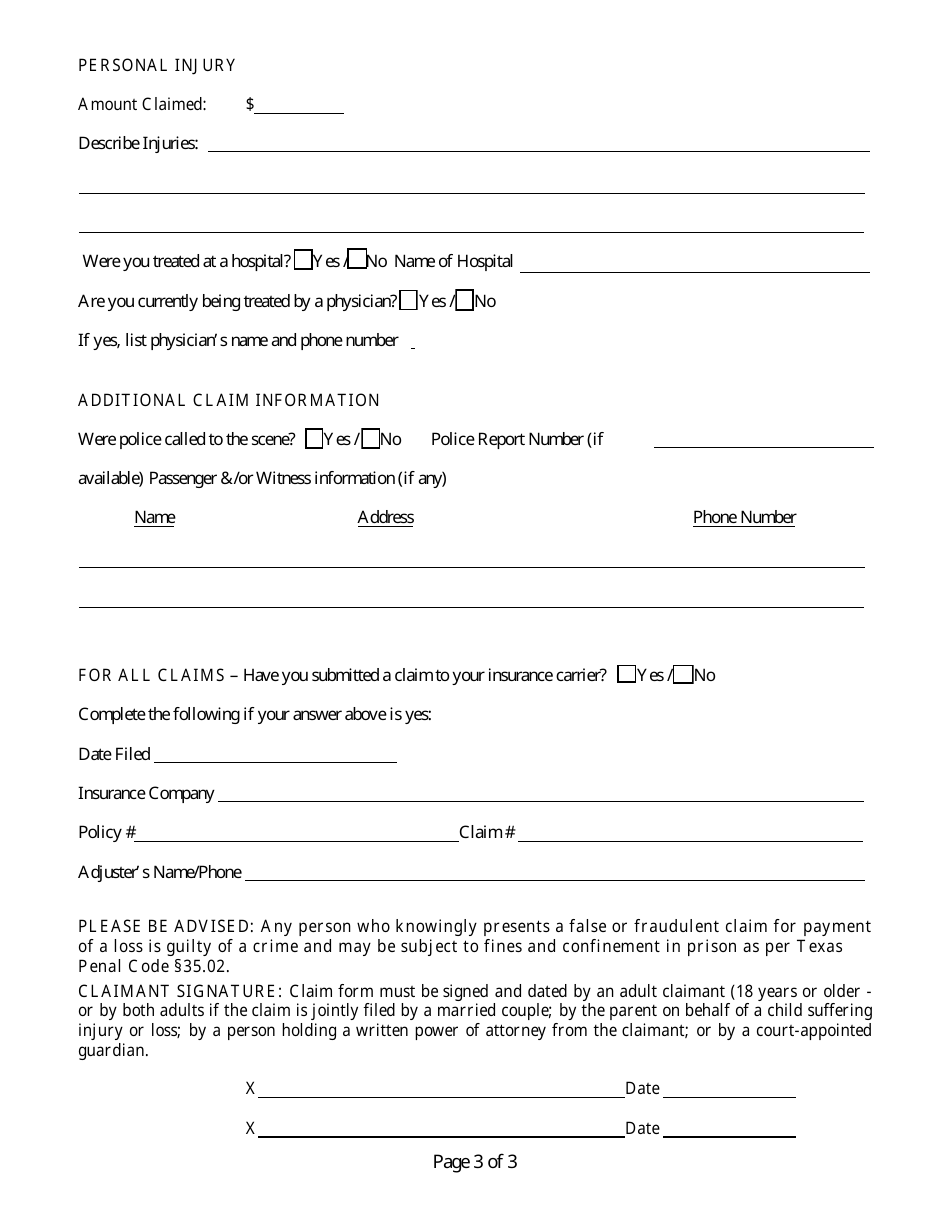 Claim for Damages - City of Fort Worth, Texas, Page 3