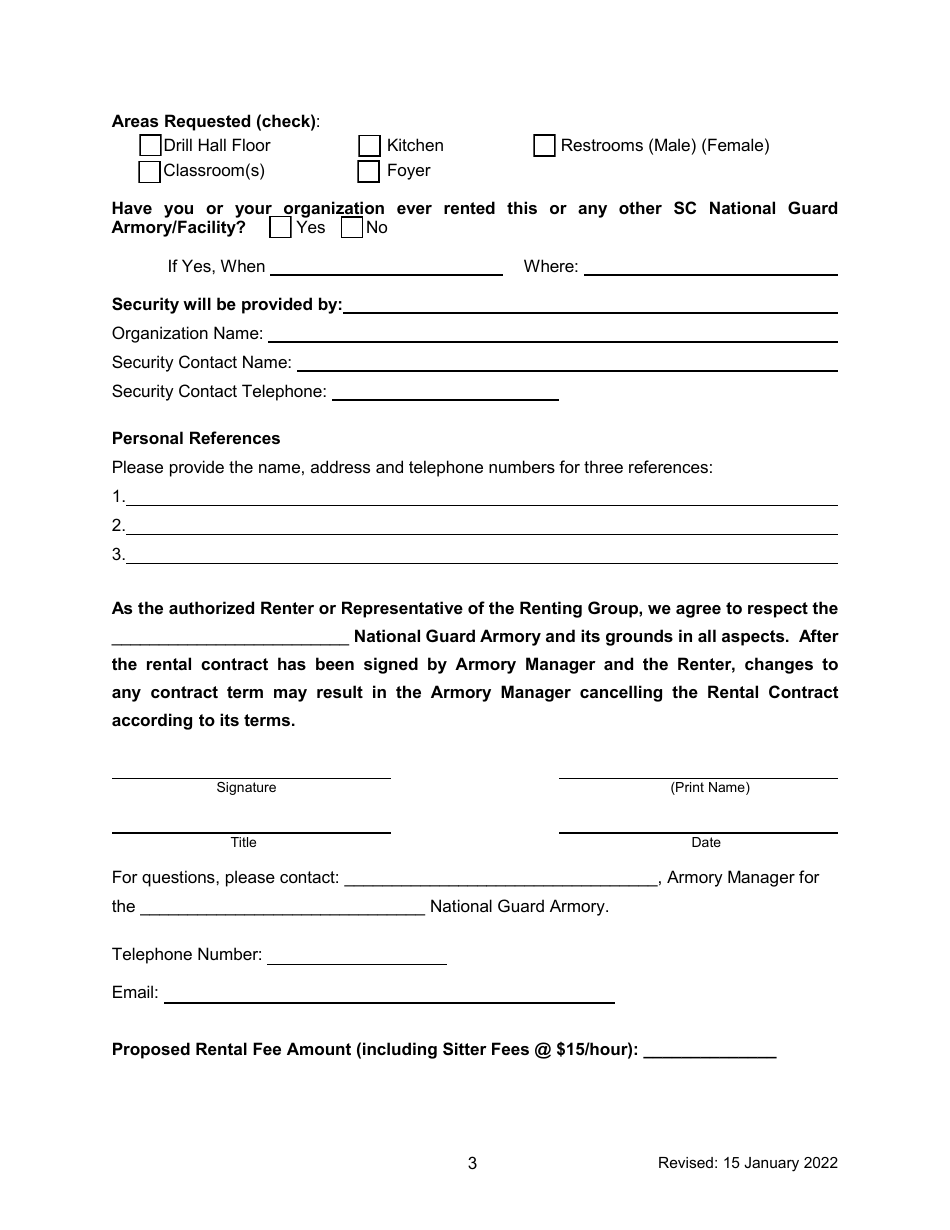 South Carolina National Guard Armory Rental Application - Fill Out ...