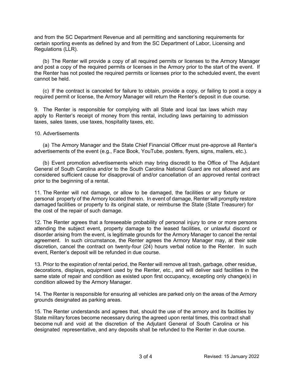 National Guard Armory Rental Contract - South Carolina, Page 3
