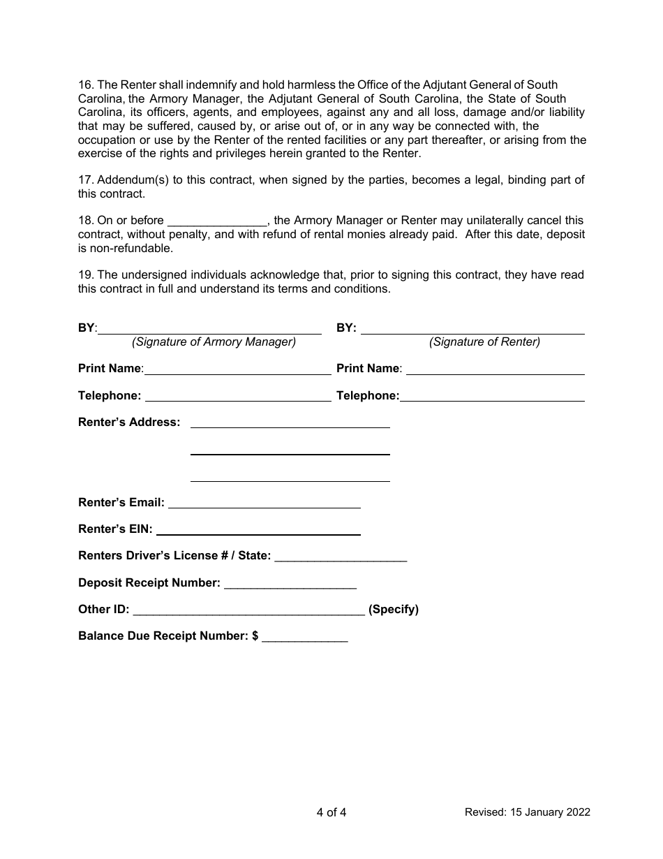 National Guard Armory Rental Contract - South Carolina, Page 4