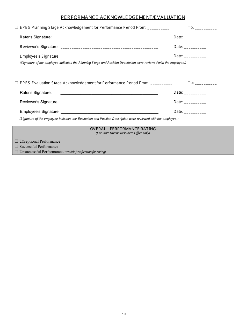 Position Description / Employee Performance Evaluation Form - South Carolina, Page 10
