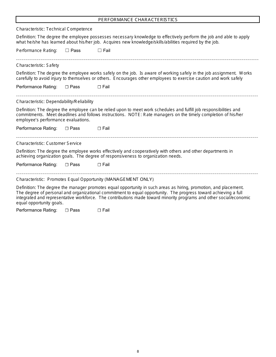 Position Description / Employee Performance Evaluation Form - South Carolina, Page 8