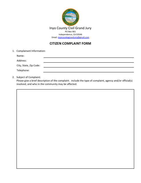 Citizen Complaint Form - County of Inyo, California