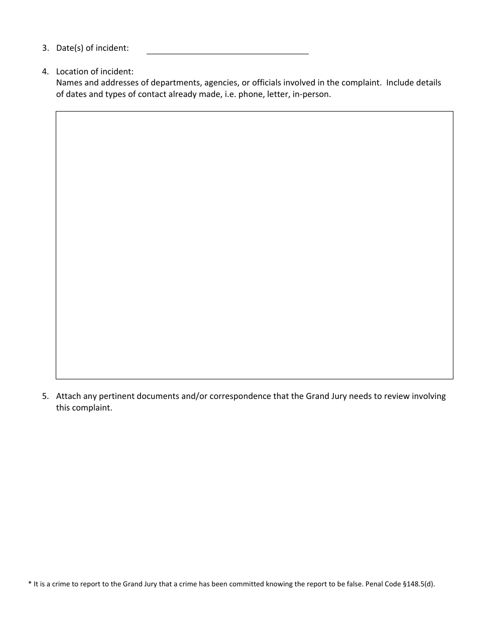 Citizen Complaint Form - County of Inyo, California, Page 2