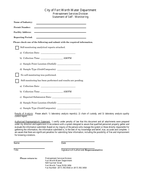 Statement of Self-monitoring - City of Fort Worth, Texas Download Pdf