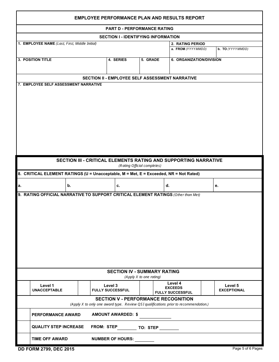 DD Form 2799 Employee Performance Plan and Results Report, Page 5