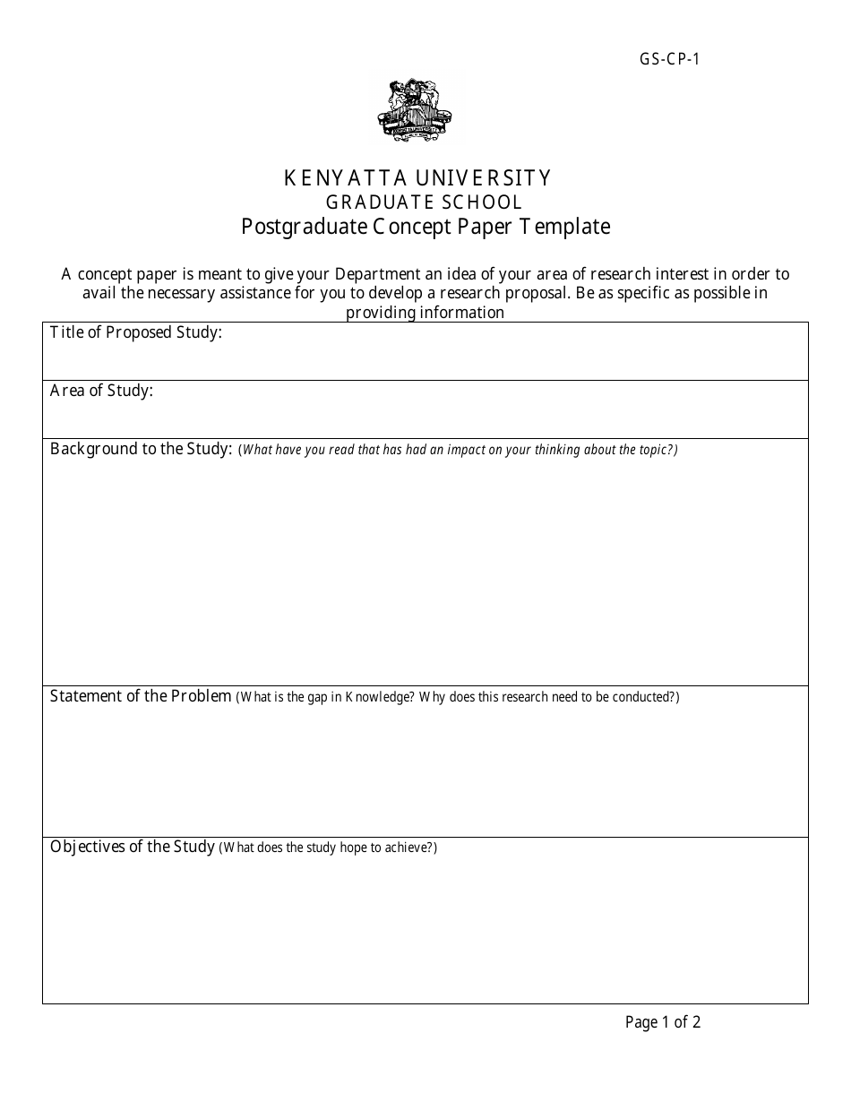 Postgraduate Concept Paper Template - Kenyatta University Graduate School, Page 1