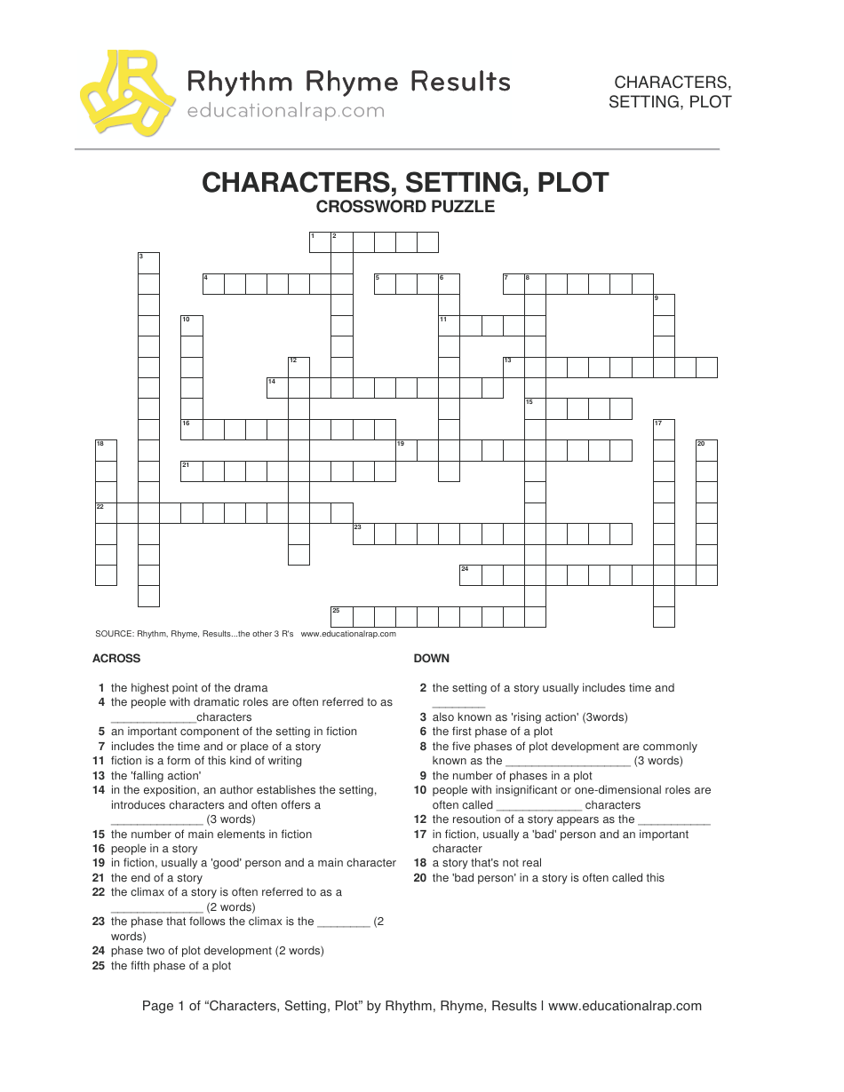 Characters Setting Plot Crossword Puzzle Template Rhythm Rhyme Results Download Printable