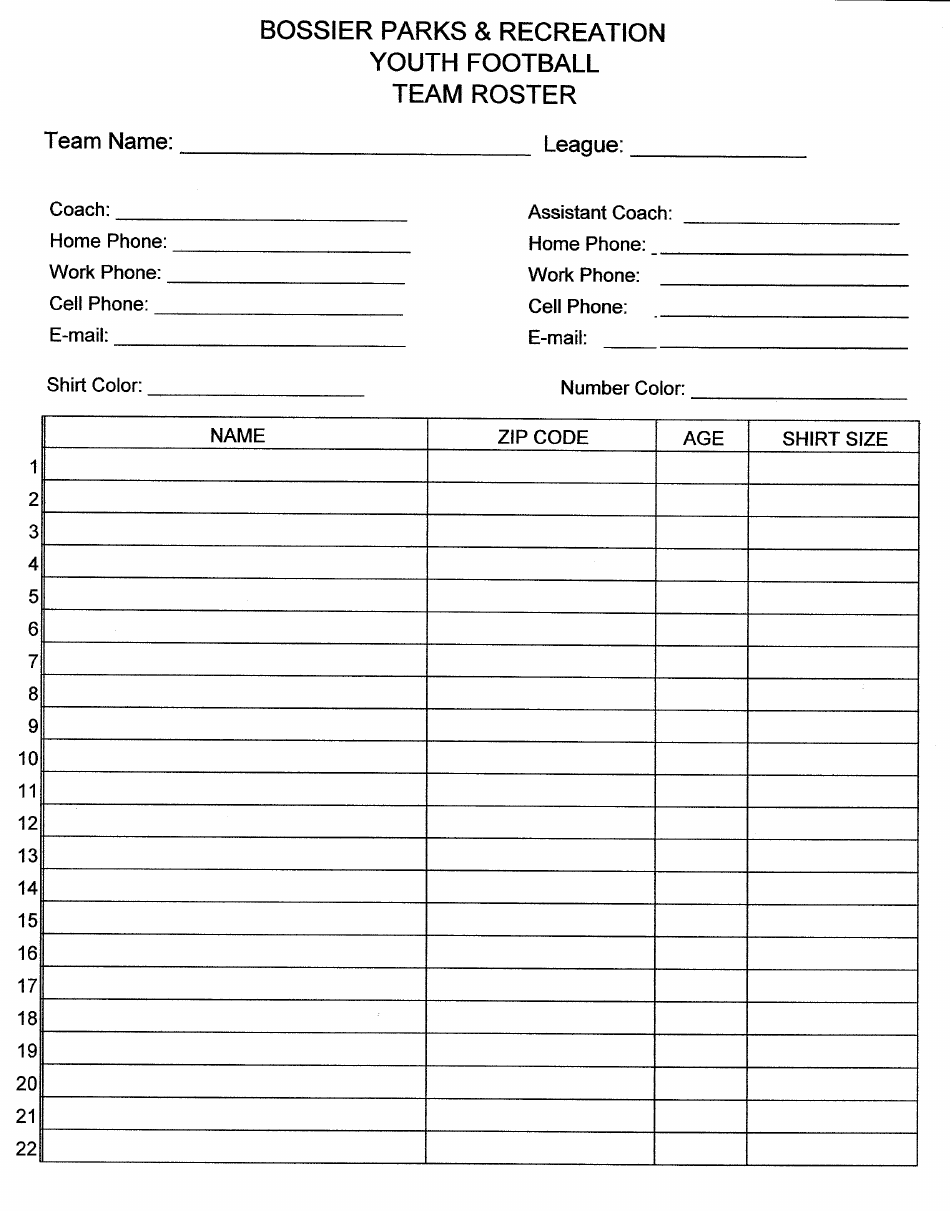 Youth Football Team Roster - Bossier Parks & Recreation