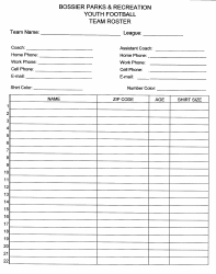 Document preview: Youth Football Team Roster - Bossier Parks & Recreation