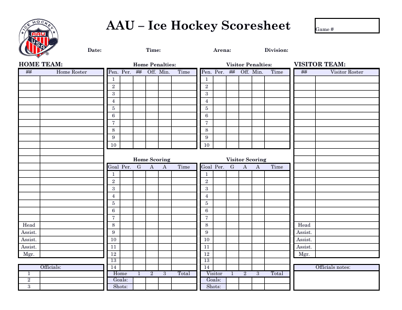 Aau ICE Hockey Scoresheet Download Printable PDF Templateroller