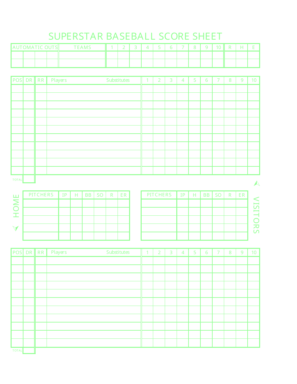 Superstar Baseball Score Sheet, Page 1