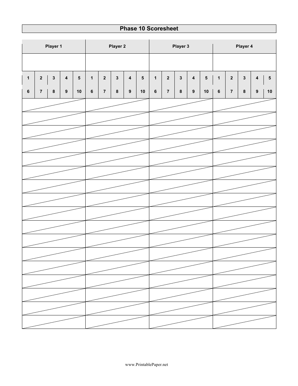 Phase 10 Scoresheet Template, Page 1