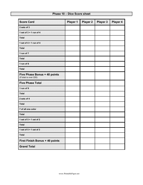 Printable Pdf Phase 10 Score Sheet Printable Word Searches
