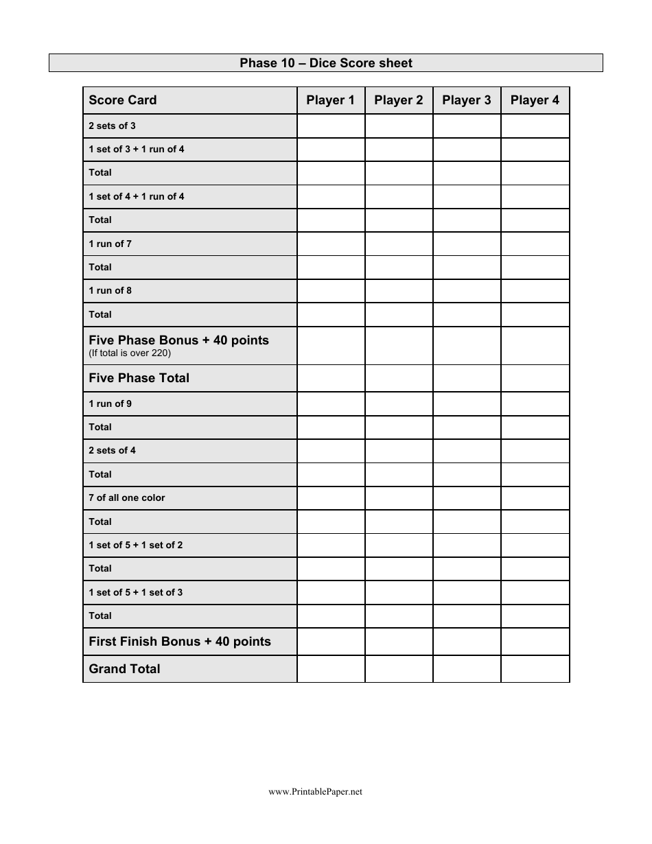 Free Printable Phase 10 Score Sheet Printable Form Templates And Letter