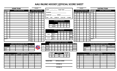 Document preview: Aau Inline Hockey Official Score Sheet