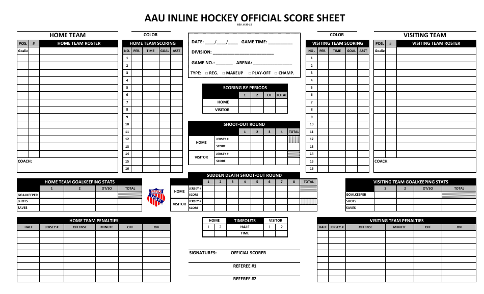Aau Inline Hockey Official Score Sheet - TemplateRoller