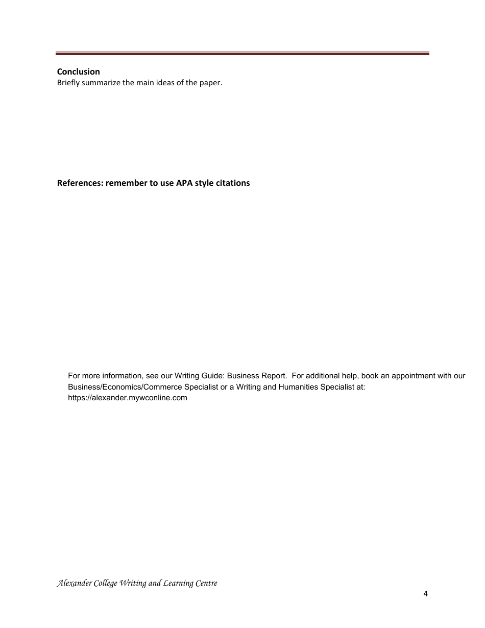 Business Report Outline Template - Alexander College Writing and Learning Centre, Page 4