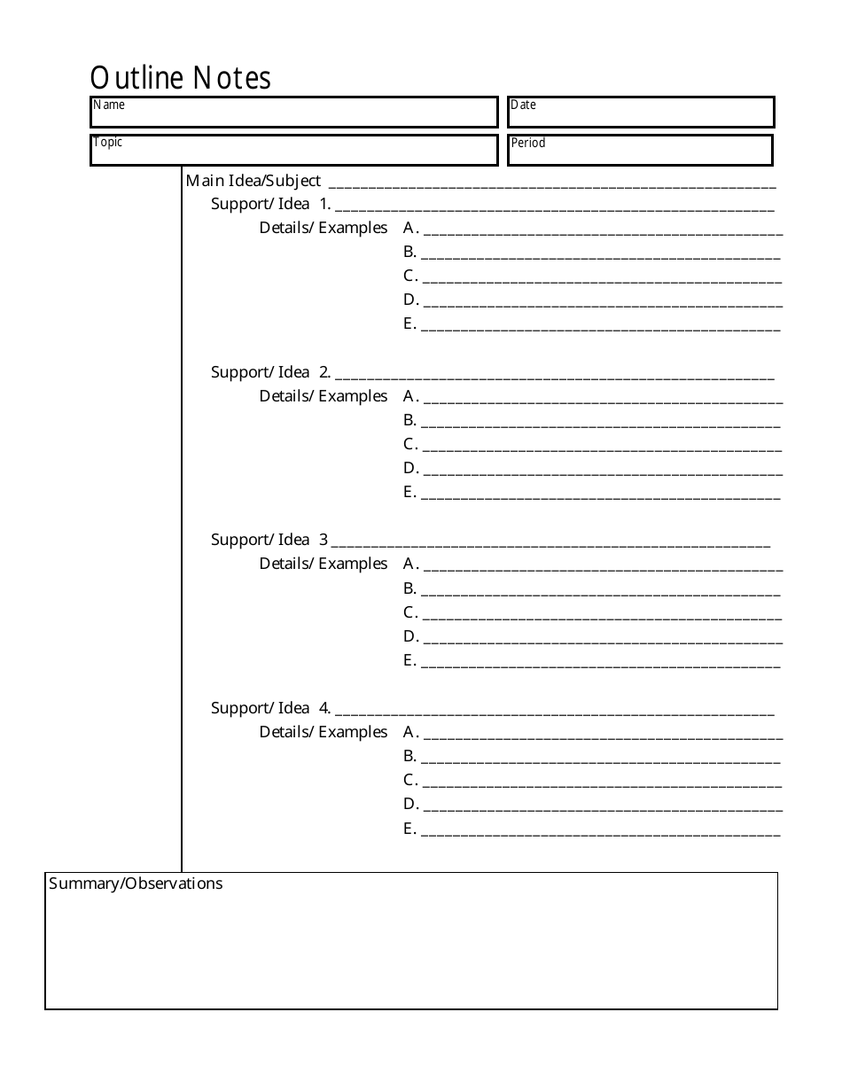 Essay Outline Notes Template Download Printable PDF  Templateroller In Notes Outline Template