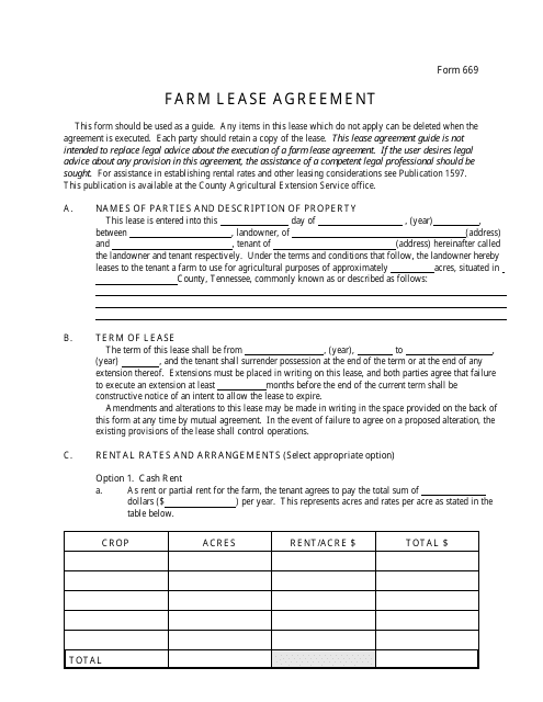 form 669 download printable pdf or fill online farm lease agreement templateroller