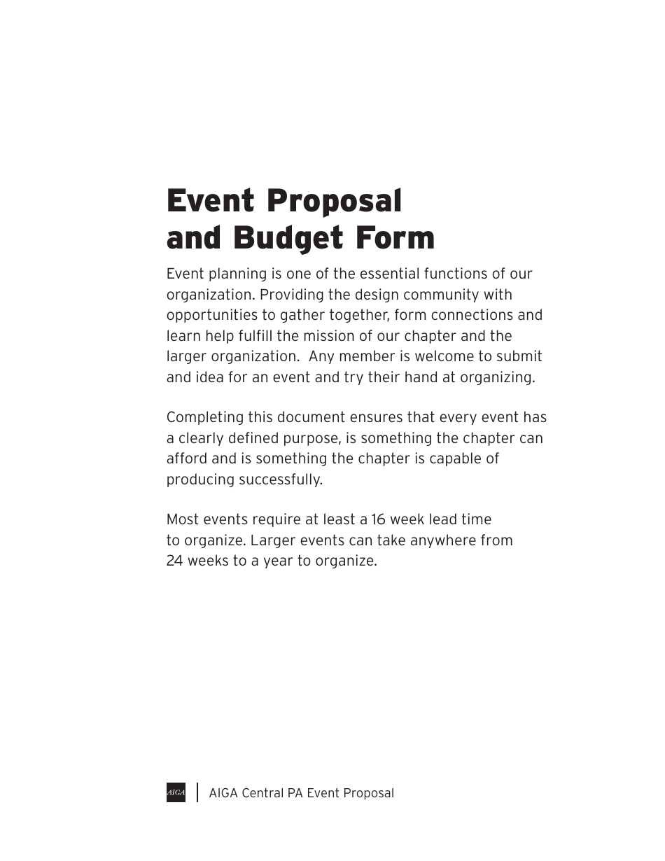Event Proposal and Budget Form - Aiga - Pennsylvania, Page 1